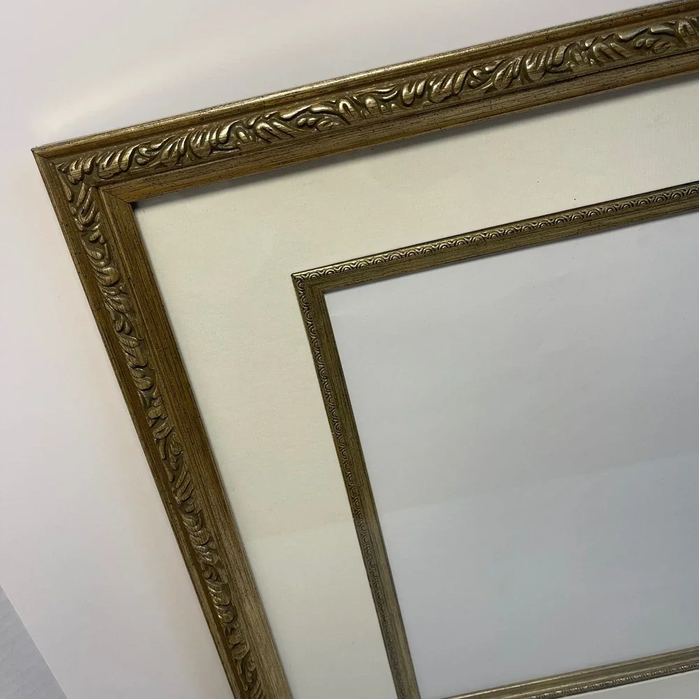 Vintage Gold Ornate Wood Picture Frame Matted with Glass 19.75x15.75 Velvet Back